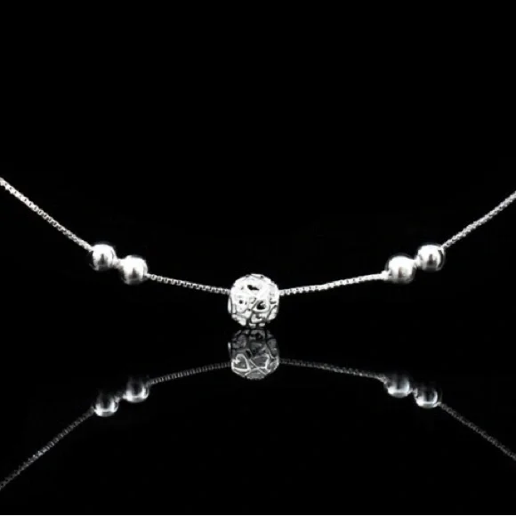 925 Sterling Silver Anklet Chain Hollow Ball Pendant Anklets Bracelet Chain - Picture 7 of 9